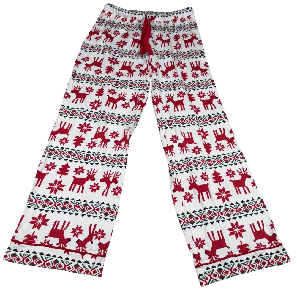 Love Hanna Andersson Womens XS Reindeer Fair Isle Supima Cotton Pajama Pants Red